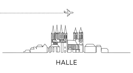 Halle Skyline with Germany Travel Line Art.