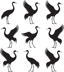 flamingo Silhouettes vector set. Black silhouette of tropical  flamingo bird vector. Elegant silhouettes of flamingos