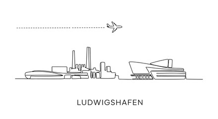 Obraz premium Ludwigshafen Skyline Line Art with Minimal, and Airplane.
