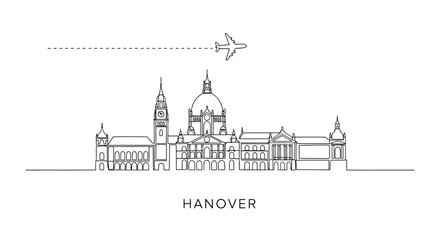 Fototapeta premium Hanover Skyline Plane Travel Minimal Line Art.