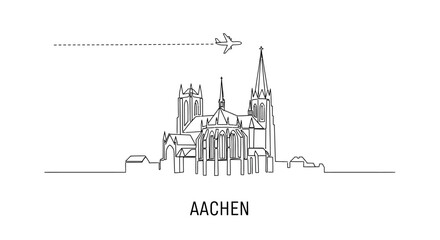 Fototapeta premium Aachen Line Art Travel Skyline Germany.