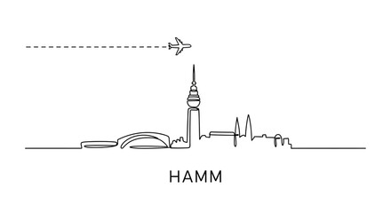 Fototapeta premium Hamm Cityscape Silhouette with Plane Travel.