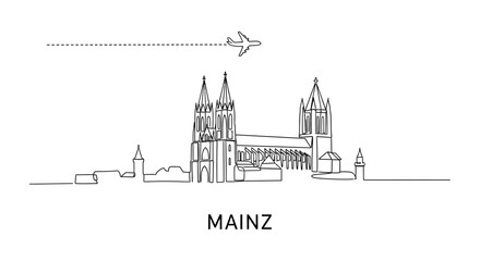 Mainz Germany Skyline Single Line Art Vector.