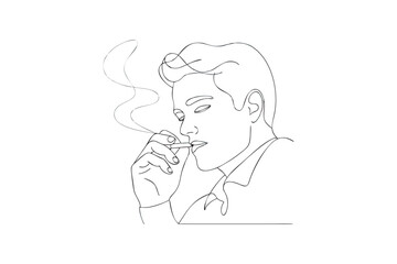 Fototapeta premium Minimalist Line Art Illustration of a Man Smoking a Cigarette in Profile