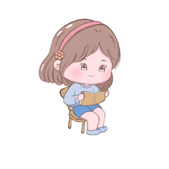 cute girl clipart in pink dress cartoon style flat design for children artwork