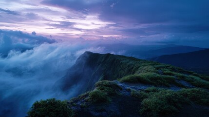 Misty Mountain Ridge at Sunset