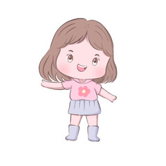 girl drawing with decorations flat hand drawn child character for kids