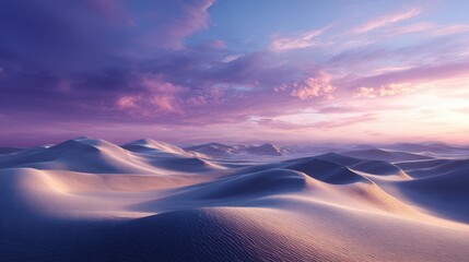 Purple Sunset Over White Sand Dunes Desert Landscape