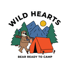 bear camping cartoon character illustration