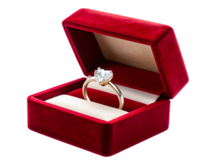  Heart-Shaped Gem Ring in Ornate Red Velvet Box – Luxury PNG