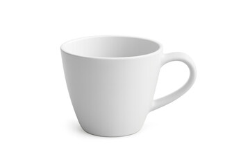 White ceramic cup with steaming beverage, sitting on transparent surface, perfect for branding mockup