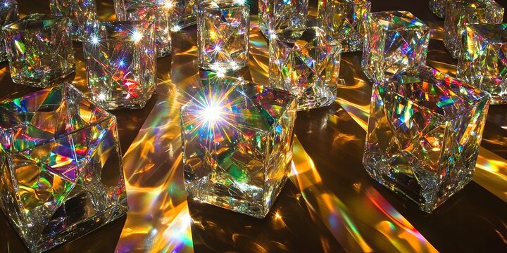 Rainbow Crystal Cubes Prismatic Light Refraction Abstract Art Shiny Elegant Luxury Design Background