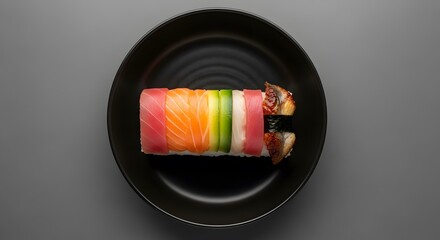 Artistic Sushi Roll Presentation A Culinary Masterpiece on a Dark Plate