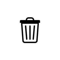 Trash bin icon illustration in black and white for waste management concept