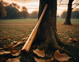Worn Baseball Bat Leaning at Dusk