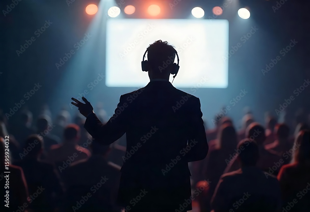 Poster generative ai silhouette of speaker addressing audience in event space