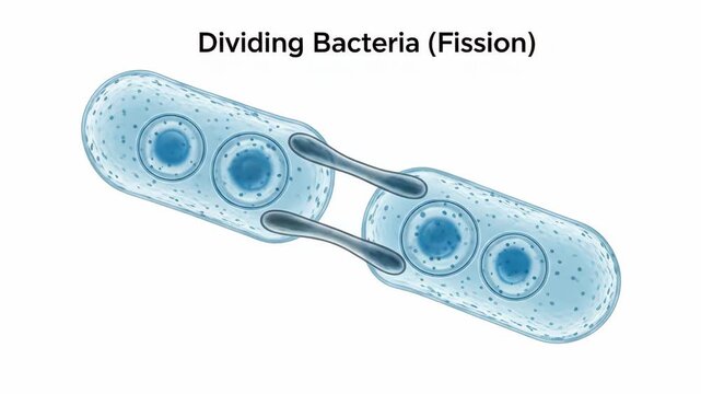 Binary Fission of Bacteria - An illustration depicting the process of binary fission in bacteria. Two daughter cells are formed from a single parent cell through cell division.
