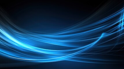 Abstract design with flowing blue lines on a dark background.