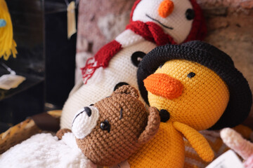 Colorful handmade toys in a cozy craft store display