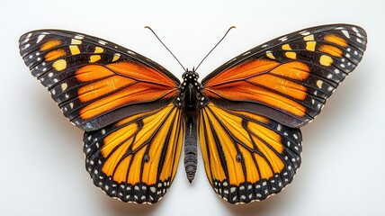 Fototapeta premium Detailed Close Up of a Monarch Butterfly Isolated on White Background butterfly white isolated bug