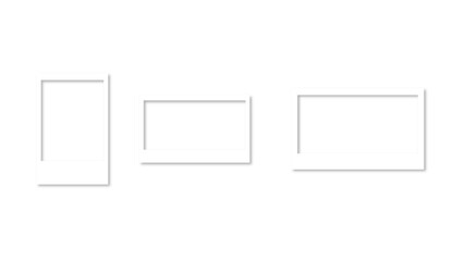 Empty white photo frame set with shadow. Retro vintage photograph with transparent adhesive tape. Digital snapshot image. Template or mockup for design. Vector illustration