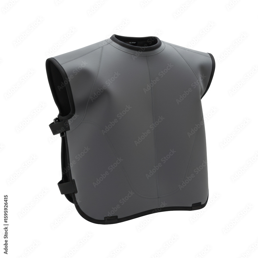 Poster dark grey neoprene kayak spray skirt with visible bungee cord rim and ergonomic pull loop, subtle te