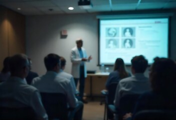 Fototapeta premium Generative AI Presentation on Medical Advances with Expert Speaker Engaging Audience