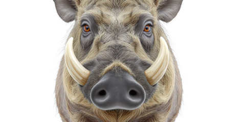 Closeup portrait of a wild boar with large tusks