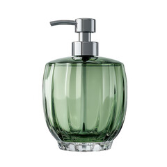 Elegant green glass soap dispenser with chrome pump isolated on transparent background