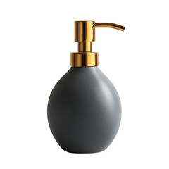 Elegant dark gray soap dispenser with a luxurious gold pump and spout isolated on transparent background