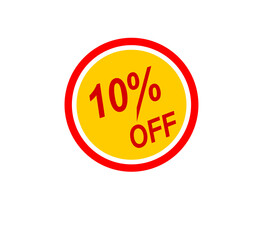 Red and yellow 10% OFF discount sticker label for sales promotions and marketing campaigns