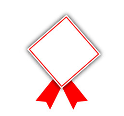 Red ribbon certificate badge with tilted diamond frame and white center for awards and recognition graphics