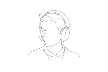Minimalist Line Art Portrait of a Person Wearing Headphones Isolated on a White Background, Art & Illustration 
