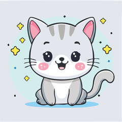 Fototapeta premium Cute baby cat in kawaii-style vector illustration