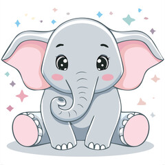 Naklejka premium Cute baby elephant in kawaii-style vector illustration