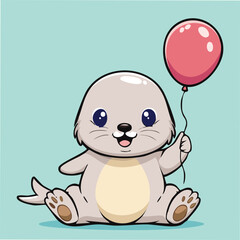 Obraz premium Cute seal pup in kawaii-style vector illustration