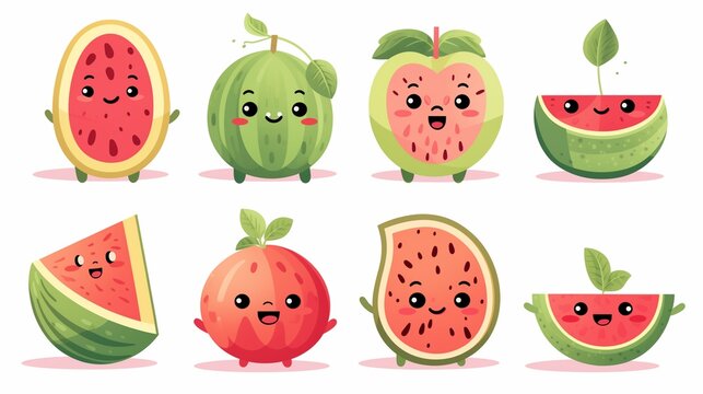 Watermelon Cartoon. Adorable watermelon family with different moods, featuring juicy textures and playful cartoon styling - Powered by Adobe