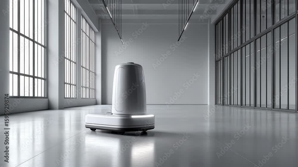 Aufkleber future tech robot navigating minimalist space