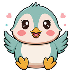 Obraz premium Cute chubby bird in kawaii-style vector illustration