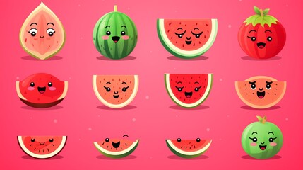 Watermelon Cartoon. Cute and playful watermelon character with a smiling face, bold outlines, and vibrant summer colors
