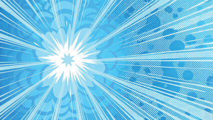 A bright, abstract blue sky design with glowing sun rays and star-like light bursts creates an energetic wallpaper