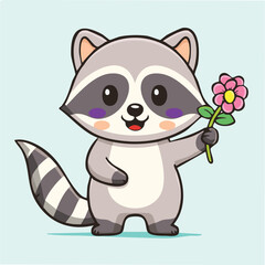 Fototapeta premium Cute raccoon in kawaii-style vector illustration