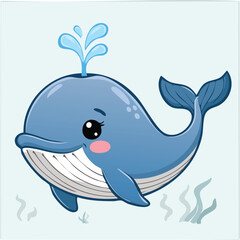 Naklejka premium Cute blue whale in kawaii-style vector illustration