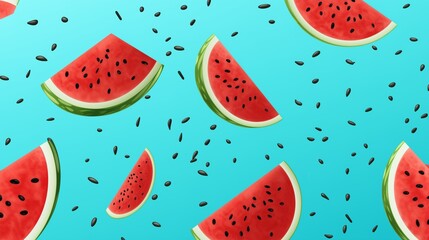 Watermelon Wallpaper. Close-up of fresh watermelon texture with dewdrops, highlighting vivid colors and natural patterns