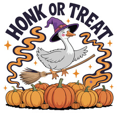 Fototapeta premium Honk or Treat Shirt, Halloween Spooky Goose T-shirt Vector, Retro Scary Goose Illustration, Silly Goose Halloween Clipart, Funny Animal Season Design 