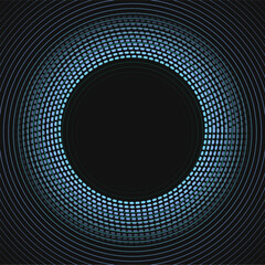 Blue Glowing Abstract Circle Pulse with Dense Dots on Black Background