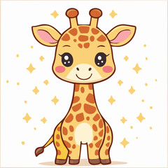 Cute baby giraffe in kawaii-style vector illustration