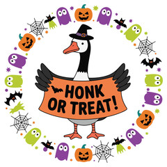 Obraz premium Honk or Treat Shirt, Halloween Spooky Goose T-shirt Vector, Retro Scary Goose Illustration, Silly Goose Halloween Clipart, Funny Animal Season Design 