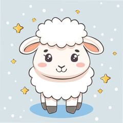 Naklejka premium Cute baby sheep in kawaii-style vector illustration