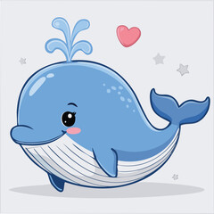 Obraz premium Cute blue whale in kawaii-style vector illustration